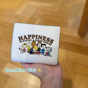 NWT COACH x PEANUTS Snap Wallet CBN36 Snoopy Friends Chalk Multi Pebble Leather